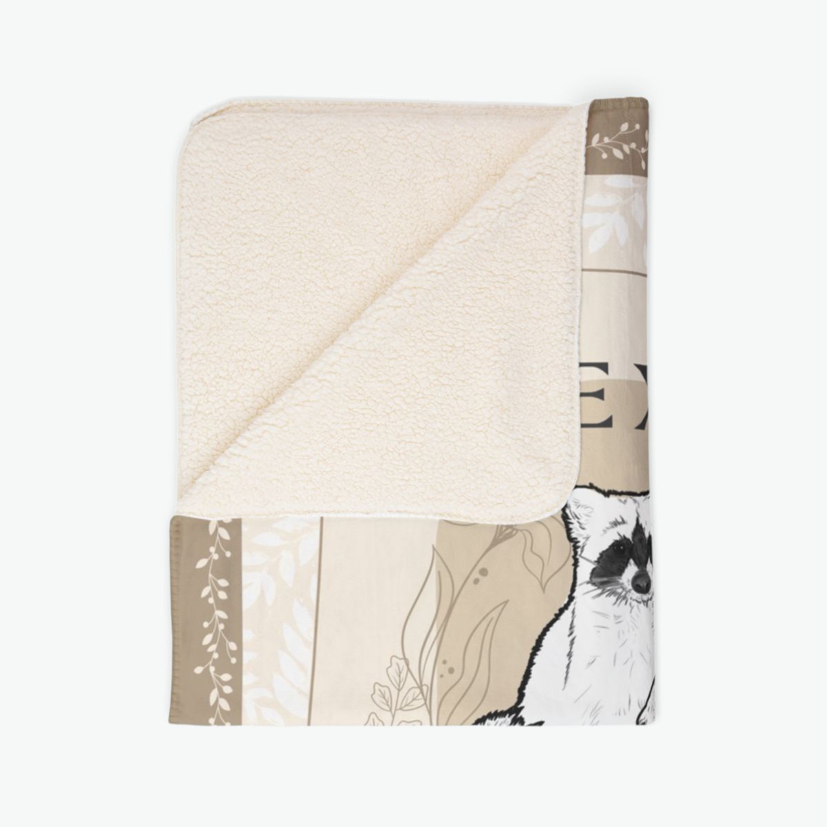 coexist wildlife sherpa blanket featuring raccoon rabbit squirrel and chipmunk illustration promoting peaceful coexistence with backyard animals