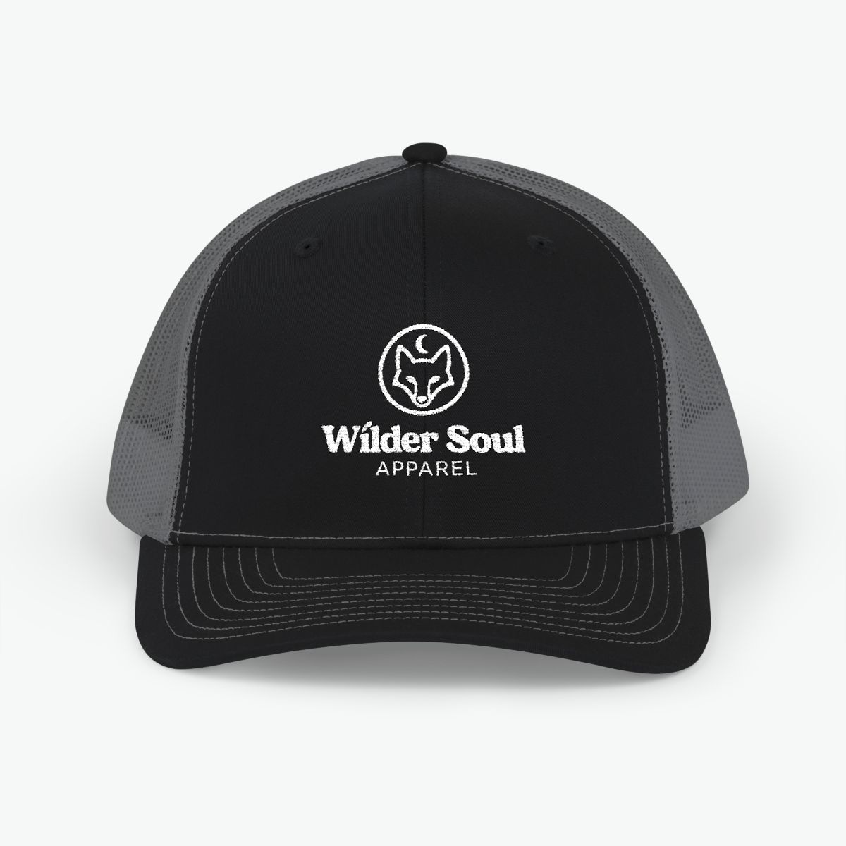 Wilder Soul trucker hat with embroidered fox and moon logo for outdoor nature lovers
