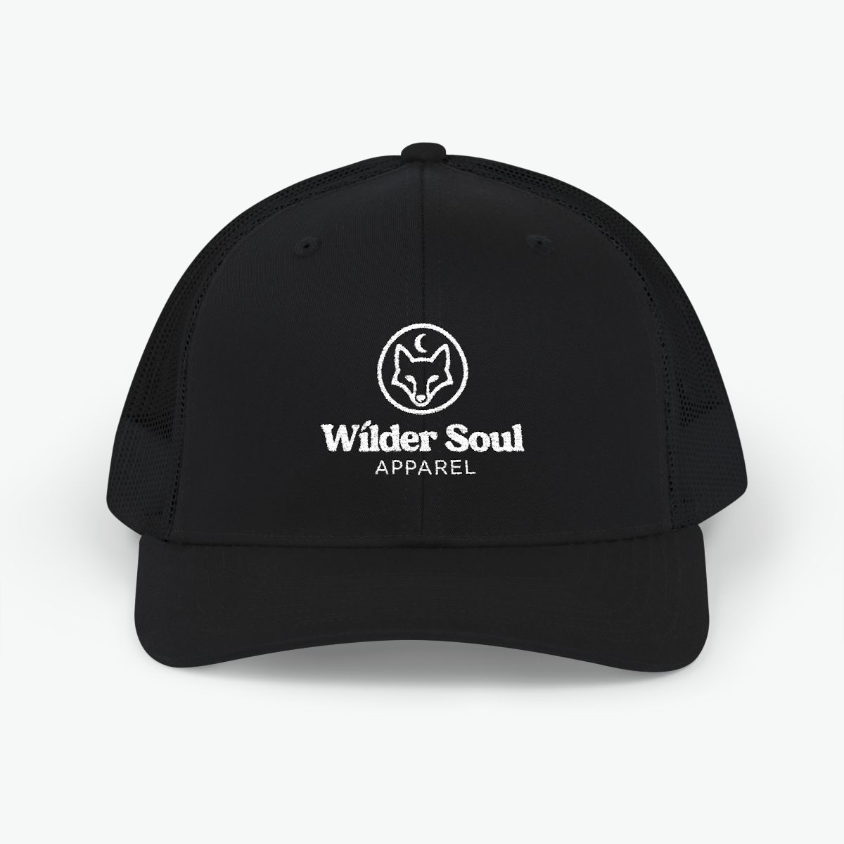 Wilder Soul trucker hat with embroidered fox and moon logo for outdoor nature lovers