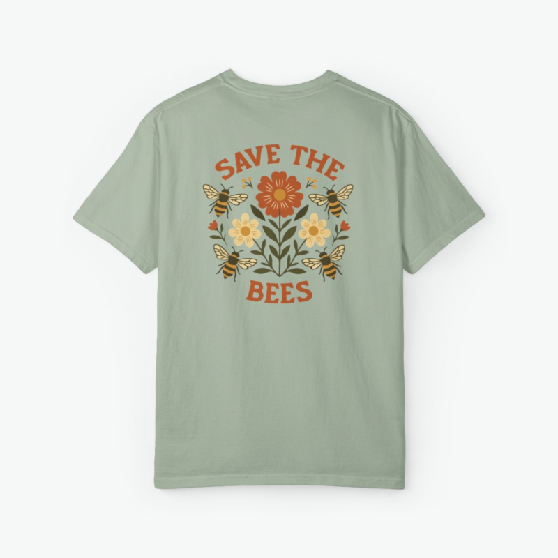 save the bees unisex tee with bee and wildflower illustration promoting pollinator awareness