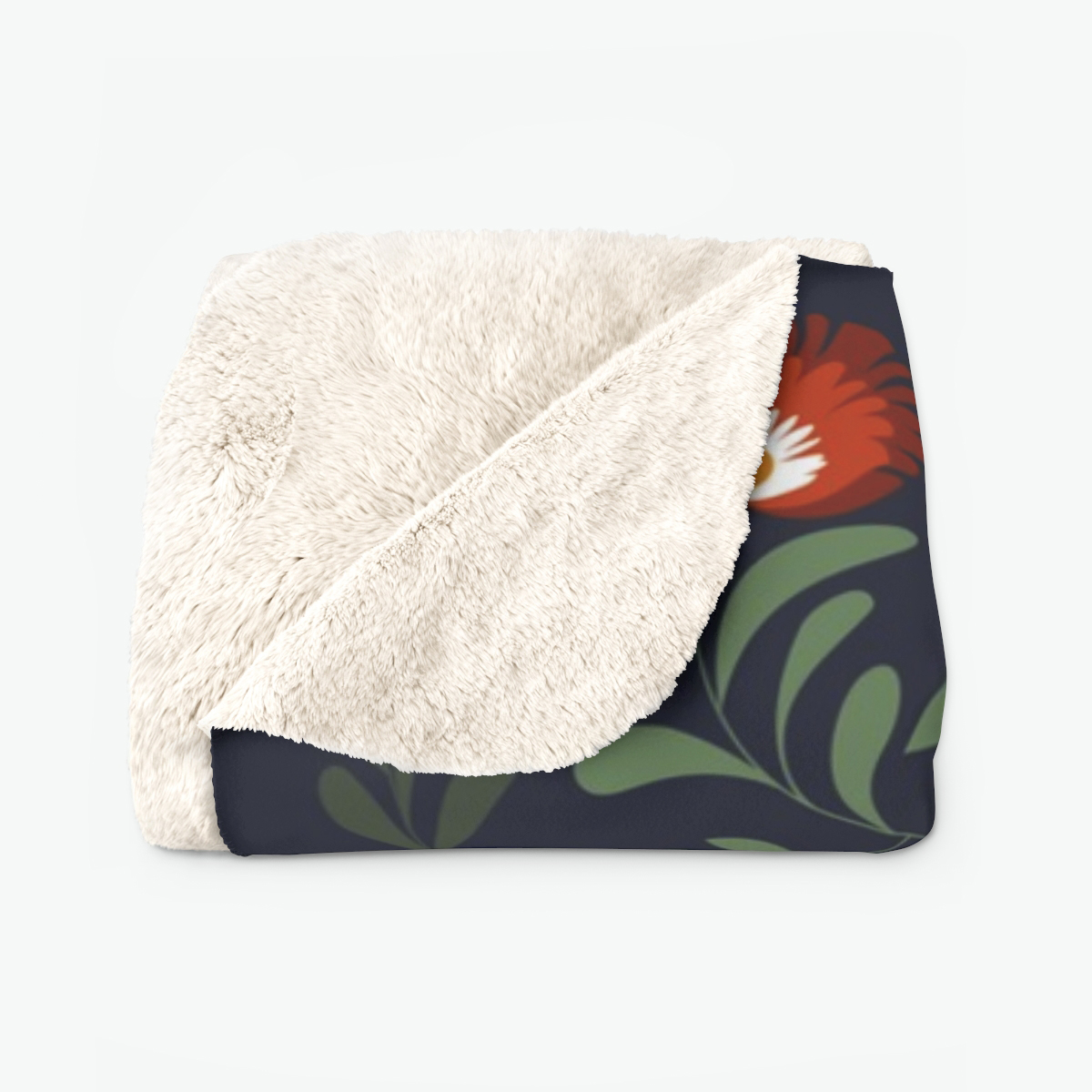 Folk Nature Fox sherpa blanket featuring folk art fox surrounded by flowers, leaves, hummingbirds, and crescent moon woodland design