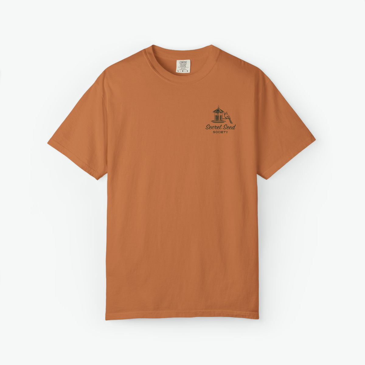 Secret Seed Society Unisex Tee retro bird feeder t-shirt with cardinal birds and vintage backyard wildlife design