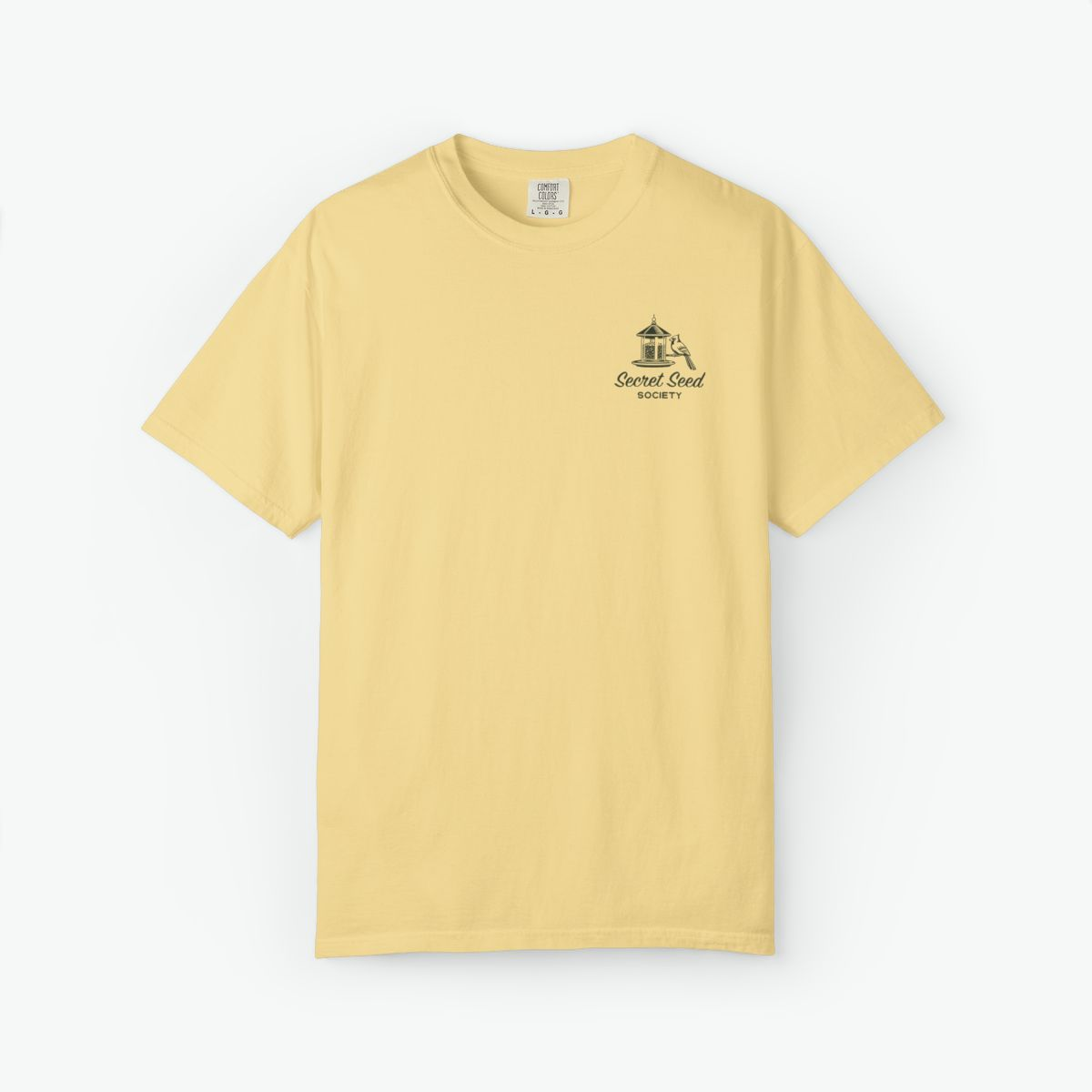 Secret Seed Society Unisex Tee retro bird feeder t-shirt with cardinal birds and vintage backyard wildlife design