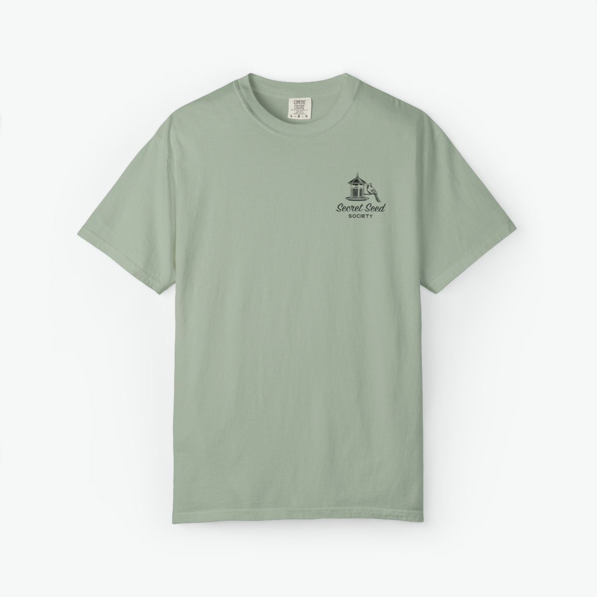 Secret Seed Society Unisex Tee retro bird feeder t-shirt with cardinal birds and vintage backyard wildlife design