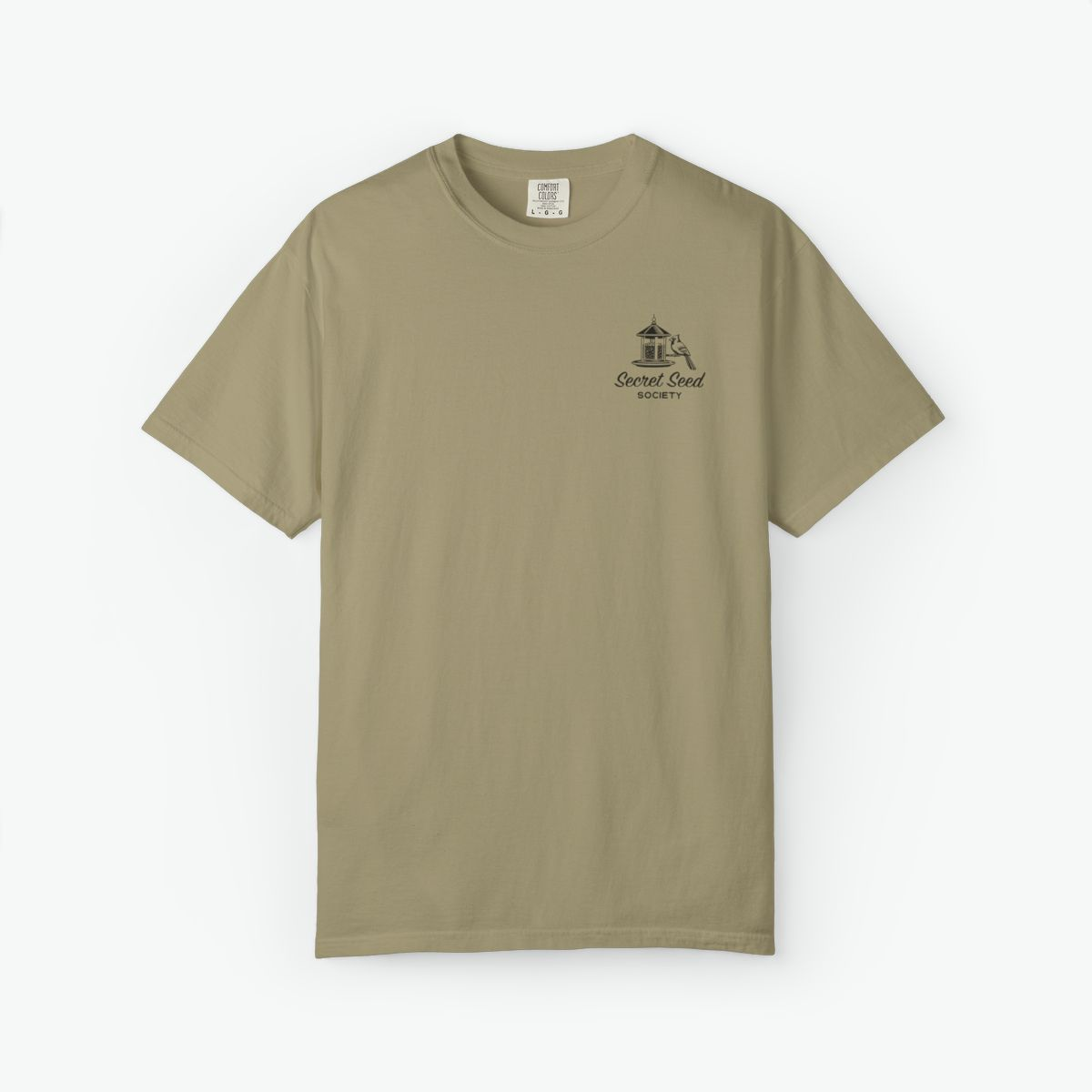 Secret Seed Society Unisex Tee retro bird feeder t-shirt with cardinal birds and vintage backyard wildlife design
