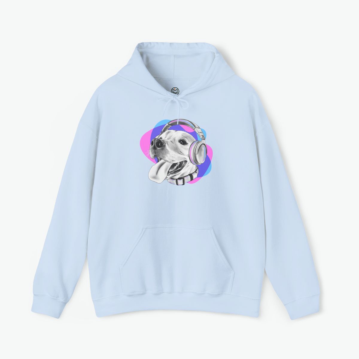 pitbull headphones hoodie featuring a happy dog wearing headphones on a cozy unisex sweatshirt