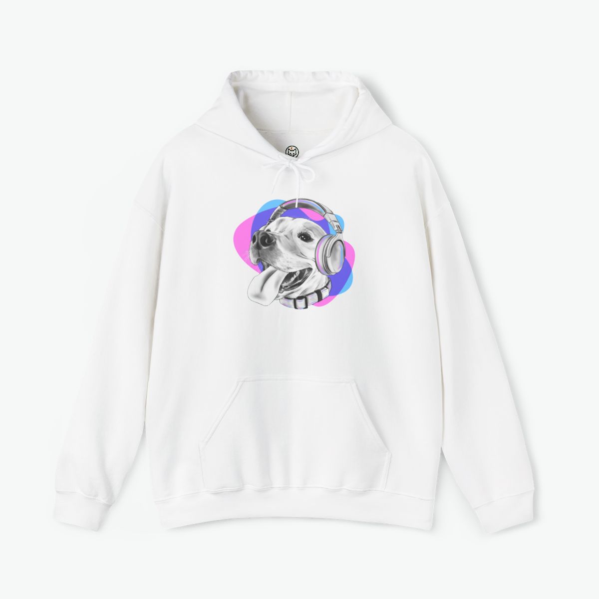 pitbull headphones hoodie featuring a happy dog wearing headphones on a cozy unisex sweatshirt