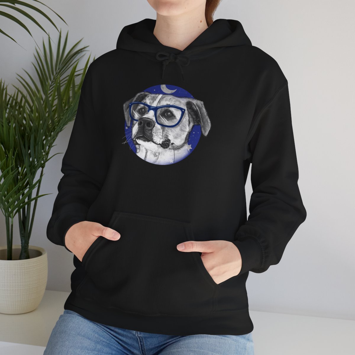 Luna unisex hoodie featuring moon inspired nature design representing night sky and natural rhythm aesthetic