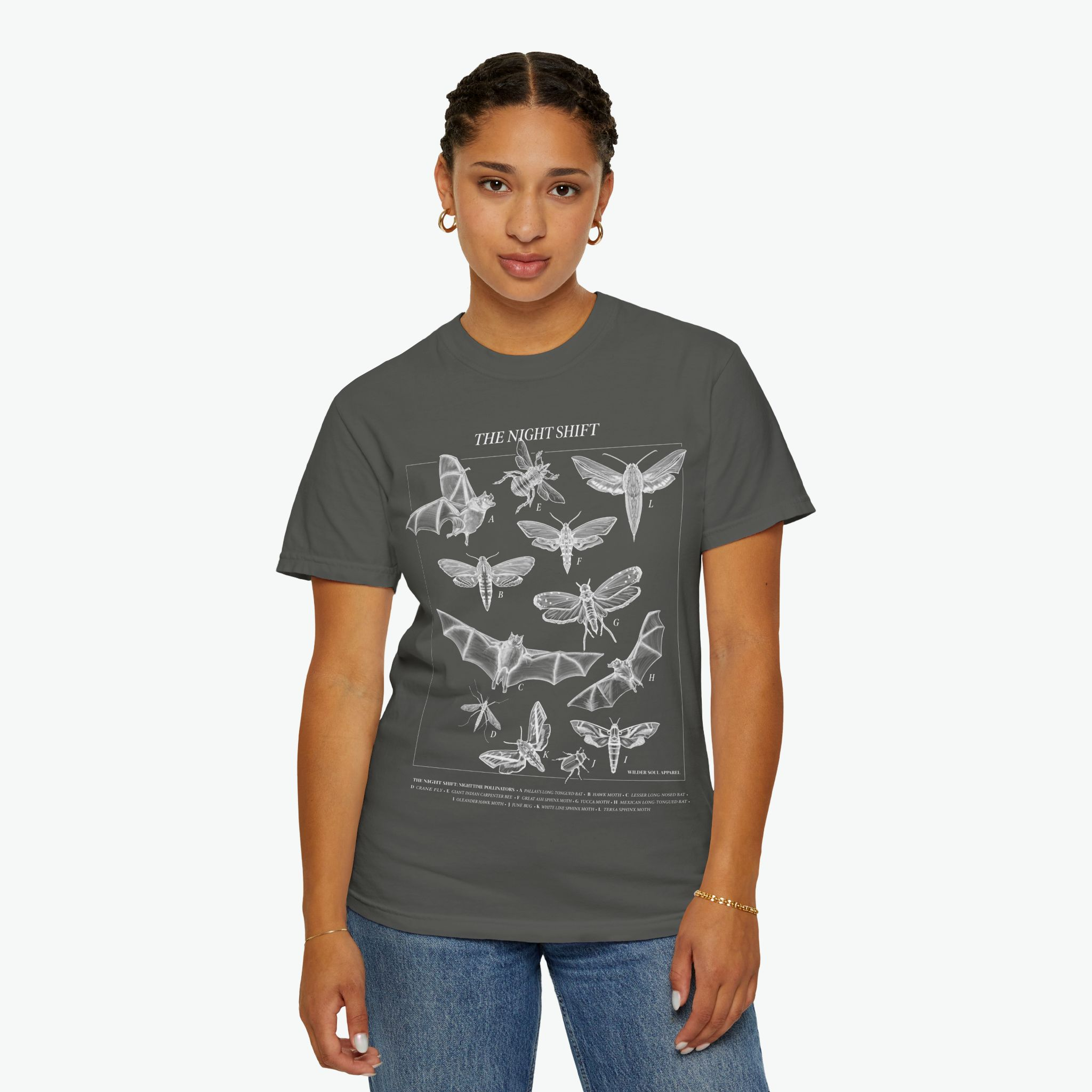 Night Pollinators T-Shirt, Moth Shirt, Insect Tee, Entomology Shirt, Field Guide Style Shirt, Dark Academia Nature Tee, The Night Shift - Image 3