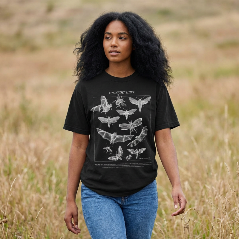 Night Pollinators T-Shirt, Moth Shirt, Insect Tee, Entomology Shirt, Field Guide Style Shirt, Dark Academia Nature Tee, The Night Shift